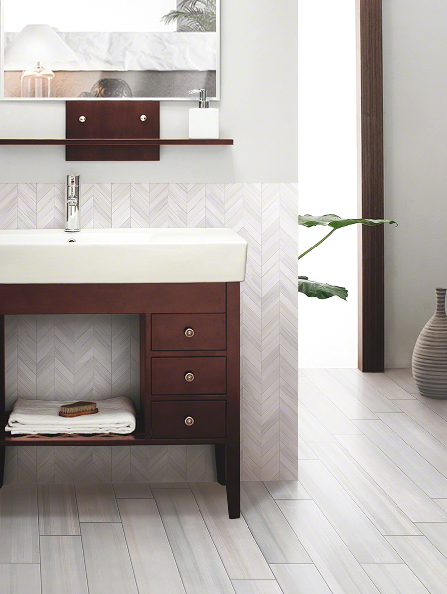 WATERCOLOR BIANCO CHEVRON MOSAIC 12X15